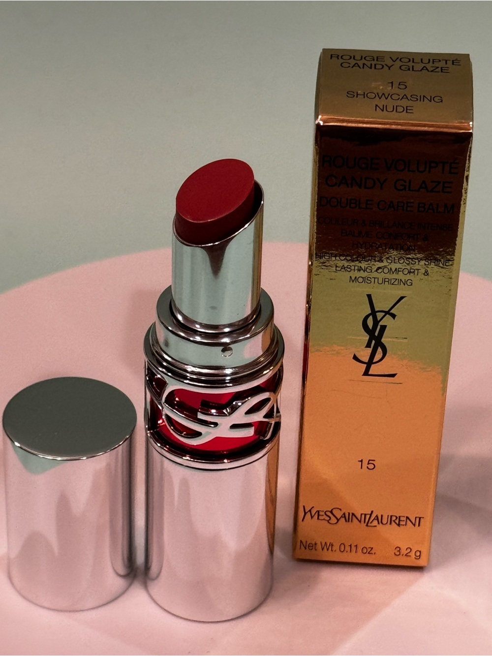 Yves Saint Laurent Rouge Volupté Candy Glaze Balm 15 Showcasing Nude 😍